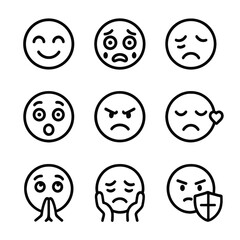 Obraz premium Emotional Icons Grid. Outline icon set of emotions in stories: joy, fear, sadness, surprise, anger, love, hope, despair, courage.