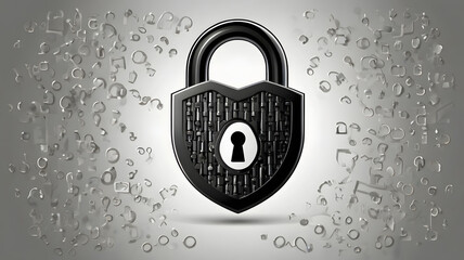 Digital security and data privacy concept. A robust black padlock remains unbroken amidst shattered fragments, symbolizing protection.