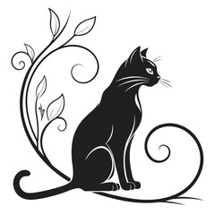 Elegant Black Cat Vector on White Background
