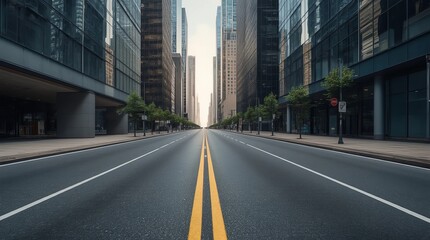 Obraz premium empty highway with cityscape and skyline