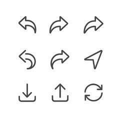 Arrow Icon Set. Outline icon set of arrows in communication: reply arrow, forward arrow, share arrow, undo arrow, redo arrow, send