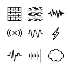 Fototapeta premium Audio Noise Icon Set. Outline icon set of audio noise concepts: white noise, radio static, sound distortion, interference signal,