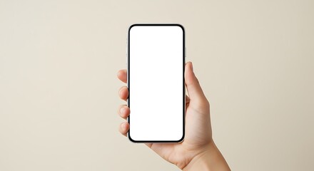 Hand Holding a Smartphone with a Blank White Screen