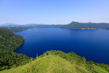 Lake Mashu, Panoramic View of Serene Blue Lake in Hokkaido's Caldera