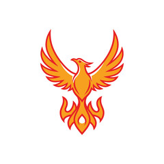 Fiery Phoenix Logo Design with Flamboyant Wings.