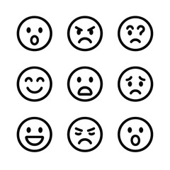Emotional Icon Grid. Outline icon set of unpredictable emotions: surprise, anger, confusion, joy, fear, sadness, excitement,
