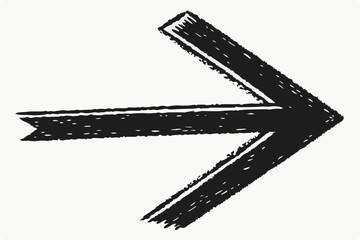 Hand drawn black arrow pointing right with a textured brush stroke effect on a white background