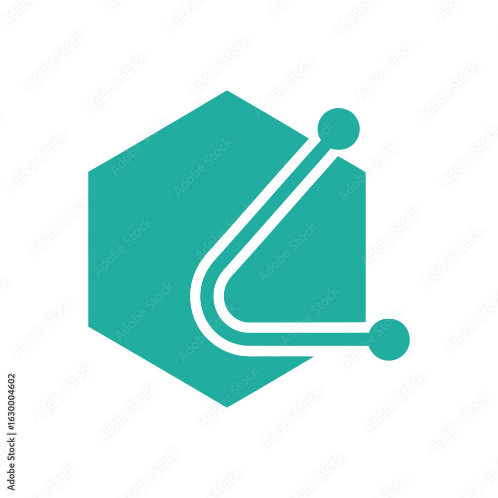 Poster teal hexagon with connected nodes and curved lines design.