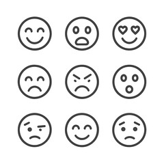 Emotional State Icons. Outline icon set of emotional states: joy, fear, love, sadness, anger, surprise, disgust, calm, anxiety.