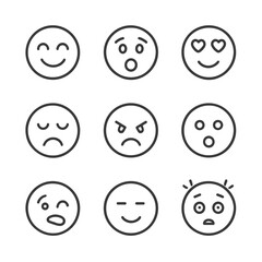 Emotional State Icons. Outline icon set of emotional states: joy, fear, love, sadness, anger, surprise, disgust, calm, anxiety.