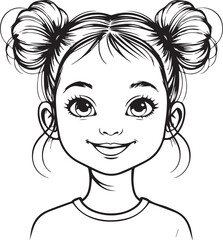 Happy Girl's Portrait: A cheerful girl, captured in a charming drawing, radiating joy with her delightful expression and iconic buns.