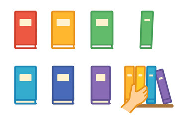 Rainbow Book Arrangement. Flat vector mini-illustrations rainbow color coded book arrangement in colors children's illustrations: