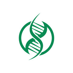 A stylized green DNA double helix graphic icon enclosed within a modern circular frame.