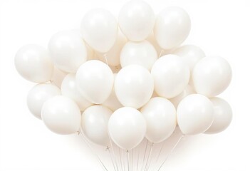 A cluster of pristine white balloons against a clean white backdrop, minimal, elastic