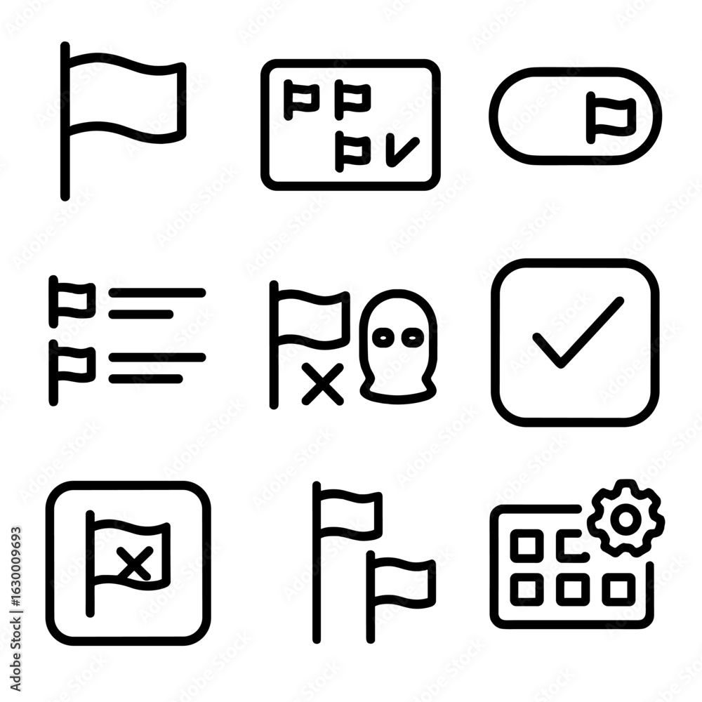 Poster bit flags icon set. outline icon set of bit flags and configuration: flag bit icon, register with fl