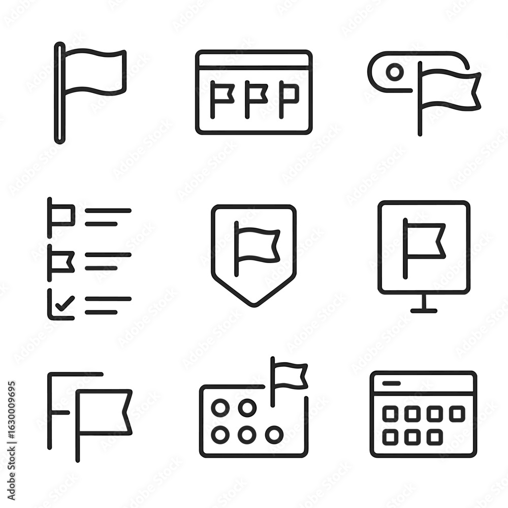 Poster bit flags icon set. outline icon set of bit flags and configuration: flag bit icon, register with fl