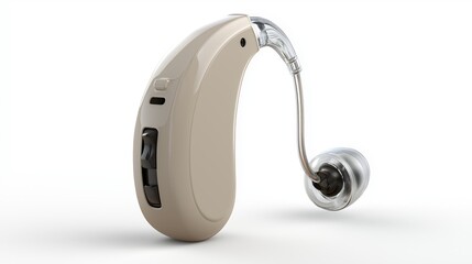 A Realistic 3D Render Of Hearing Aid Featuring Sleek Ergonomic Shape On Clean White Backdrop