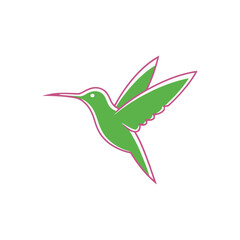 Stylized Green Hummingbird with Pink Outline in Flight.