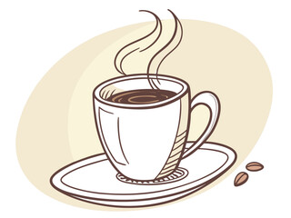 Obraz premium Vibrant coffee mug with colorful beans design, perfect for branding. A stylized illustration of a coffee mug filled with steaming coffee, featuring a vibrant pattern of coffee beans in various colors.