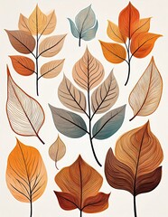 Obraz premium A seamless botanical pattern with stylized autumn leaves on a white background. Generated image