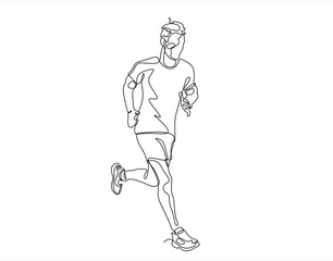 man Runner One Line Drawing. Running Abstract Minimal Drawing. Continuous One Line Woman Run Sport Illustration. Modern Trendy Contour Drawing. Hand drawn one line vector. Editable stroke	