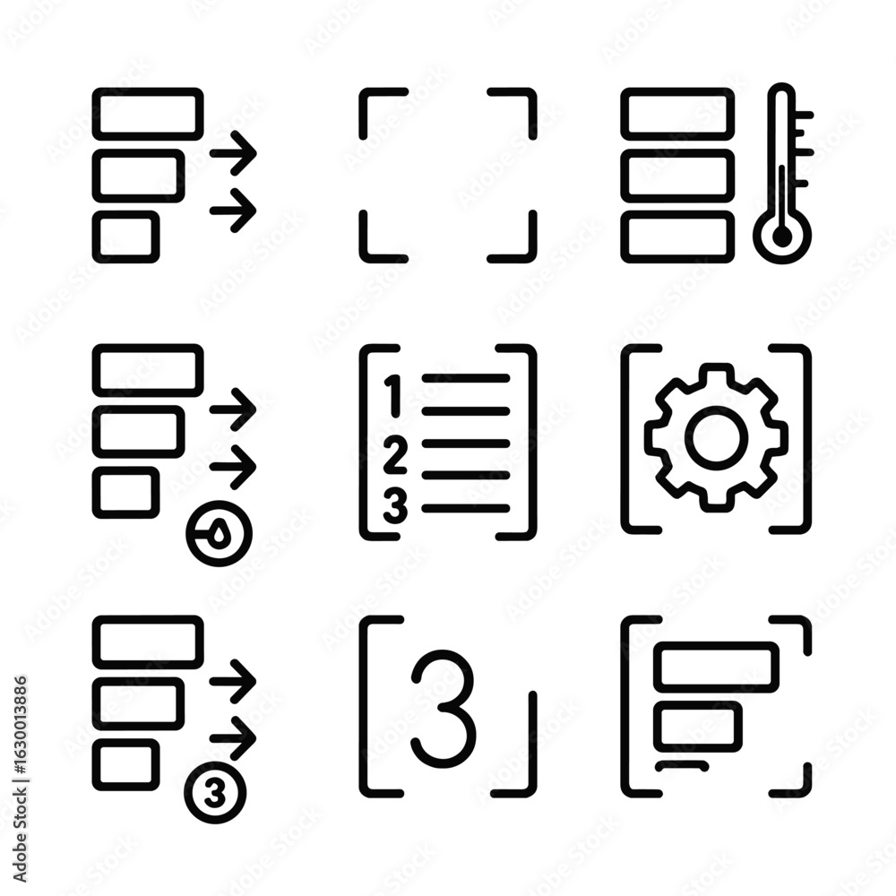 Aufkleber bracketing icons set. outline icon set of manual bracketing functions: exposure bracket icon, focus 