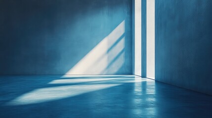 Blue Room Sunlight Illuminates Concrete Floor And Walls
