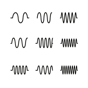 Frequency Bands Icons. Outline icon set of frequency bands: VLF, LF, MF, HF, VHF, UHF, SHF, EHF, THF. Line icons in only black