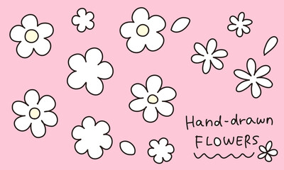 手描き花のベクター素材、アイコンセット（線幅、サイズ変更可、塗りあり） / Hand-drawn Pink Flower Vector Illustration