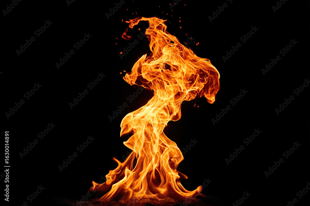 Poster bright flames create mesmerizing patterns in a dark background at night