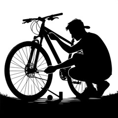 Obraz premium Man Fixing Bicycle Tire