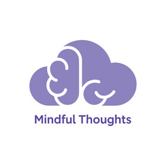 Stylized purple cloud brain logo with Mindful Thoughts text.