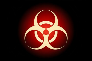A biohazard symbol in white on a red and black background, indicating danger and biological risk