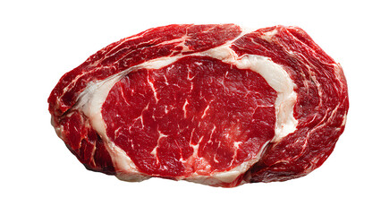 Fototapeta premium Raw Ribeye Steak Isolated on Transparent Background – High-Quality Marbled Beef Cut, Top View