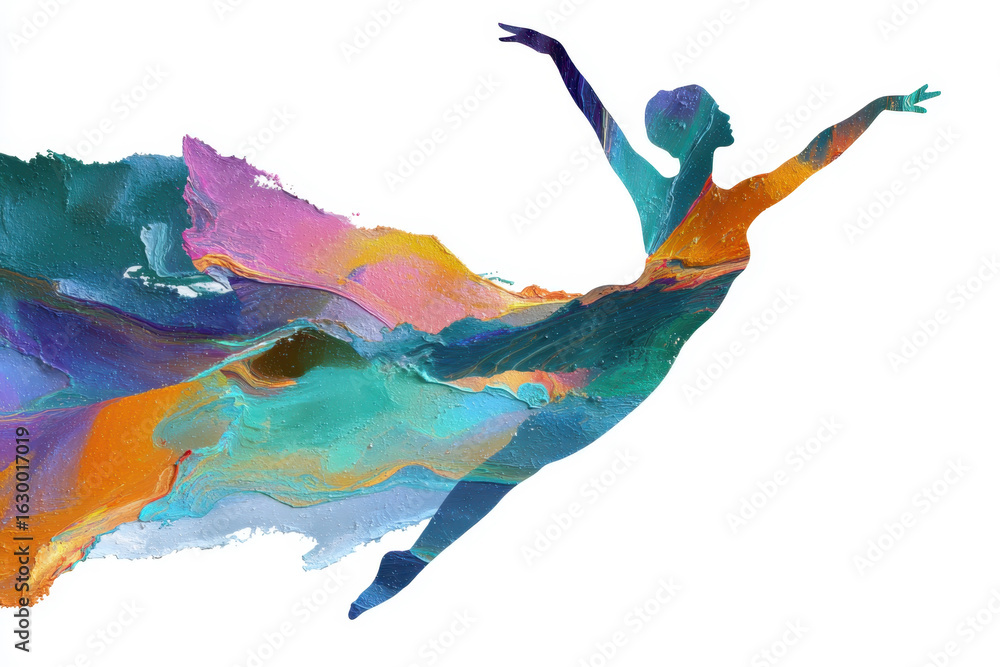 Poster dancing silhouette: a graceful dancing silhouette flows with abstract paints creating a captivating 