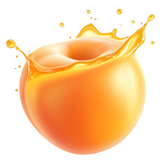 A juicy peach with a splash of juice creating a dynamic and refreshing visual on a black background