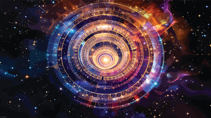 Fototapeta premium Circular Cosmic Structure with Glowing Nebula and Stars.