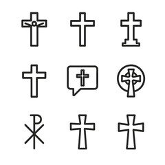 Icon Grid Set. Outline icon set of communication symbols: speech bubble, envelope, paper plane, chat icon, bell, notification dot,