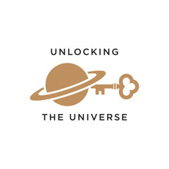 Golden Key Unlocking a Planet with Rings.