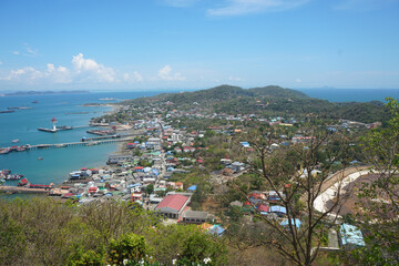 Aerial view of Koh Sichang Island community, Chonburi, Thailand.    