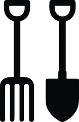 Silhouette garden fork and shovel gardening equipment vector illustrator