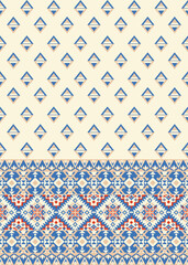 Traditional geometric print characterized by a series of diamond shapes and intricate borders. This is suitable for both modern and classic interiors and can evoke feelings of warmth and nostalgia.