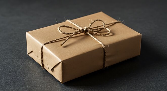 Brown gift box tied with twine present paper