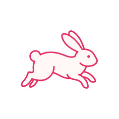 Pink Outline of a Leaping Rabbit Illustration.