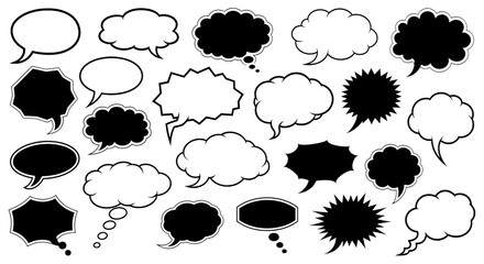 Collection of Speech Bubbles and Thought Bubbles on Transparent Background