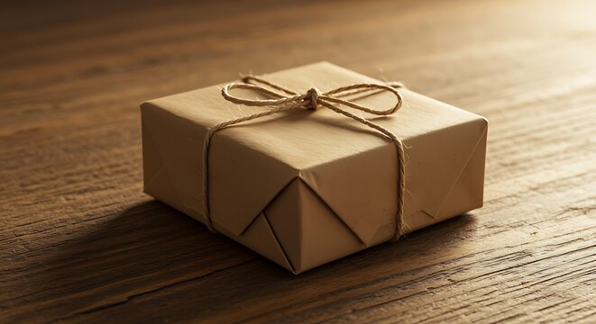 Brown paper parcel tied with twine gift present