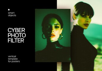Cyber Photo Filter Poster Effect Mockup