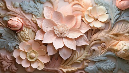 beautifully crafted floral relief design featuring soft pastel colors delicate petals and intricate details creating an elegant and artistic background