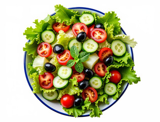 Fresh Salad With Lettuce Tomatoes Cucumbers Olives And Mint isolated on a transparent background image