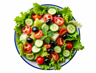 Fresh Salad With Lettuce Tomatoes Cucumbers Olives And Mint isolated on a transparent background image